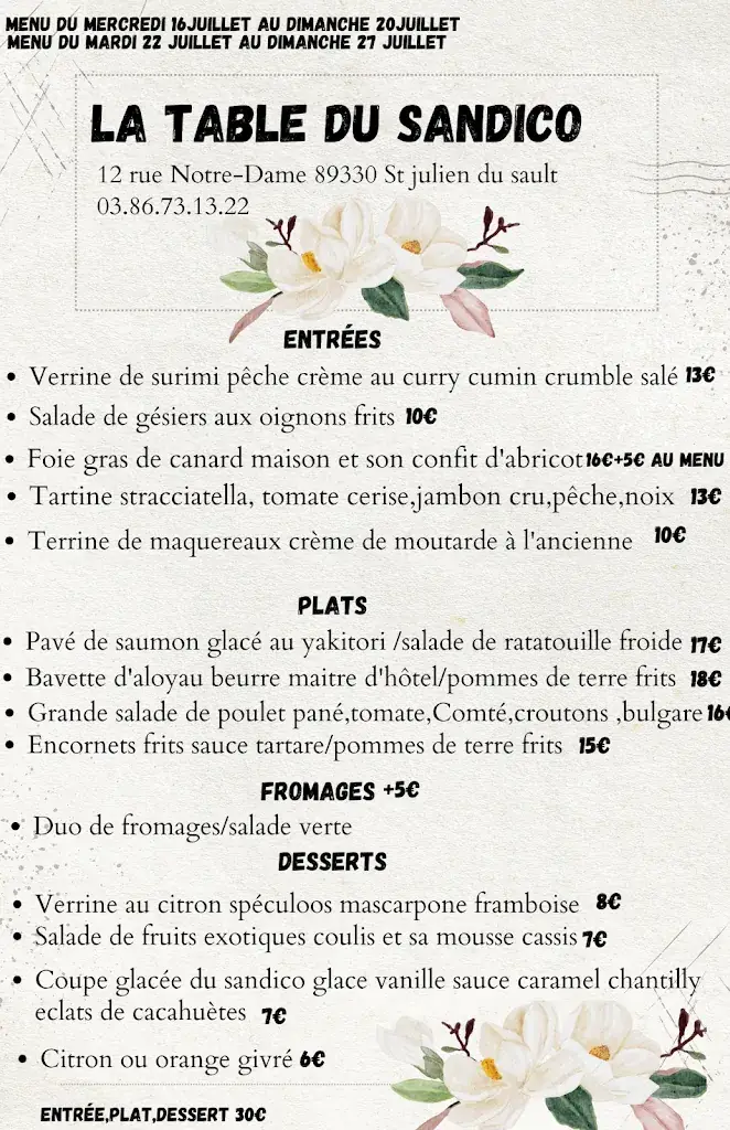 Menu_LA TABLE DU SANDICO_Saint-Julien-du-Sault_image_1