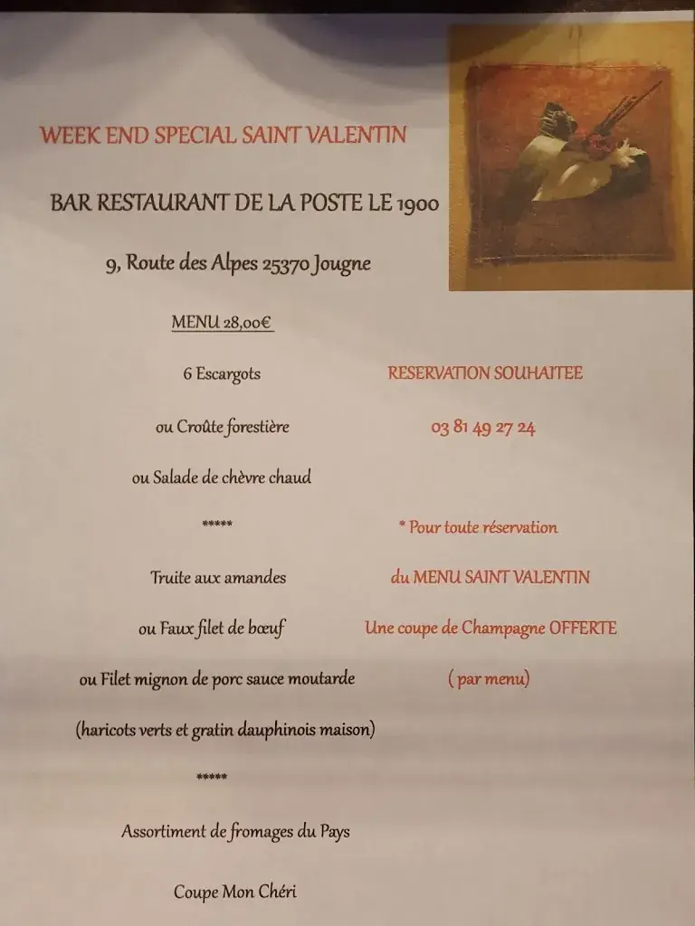 Menu_Hôtel Restaurant de la Poste le 1900_Jougne_image_1