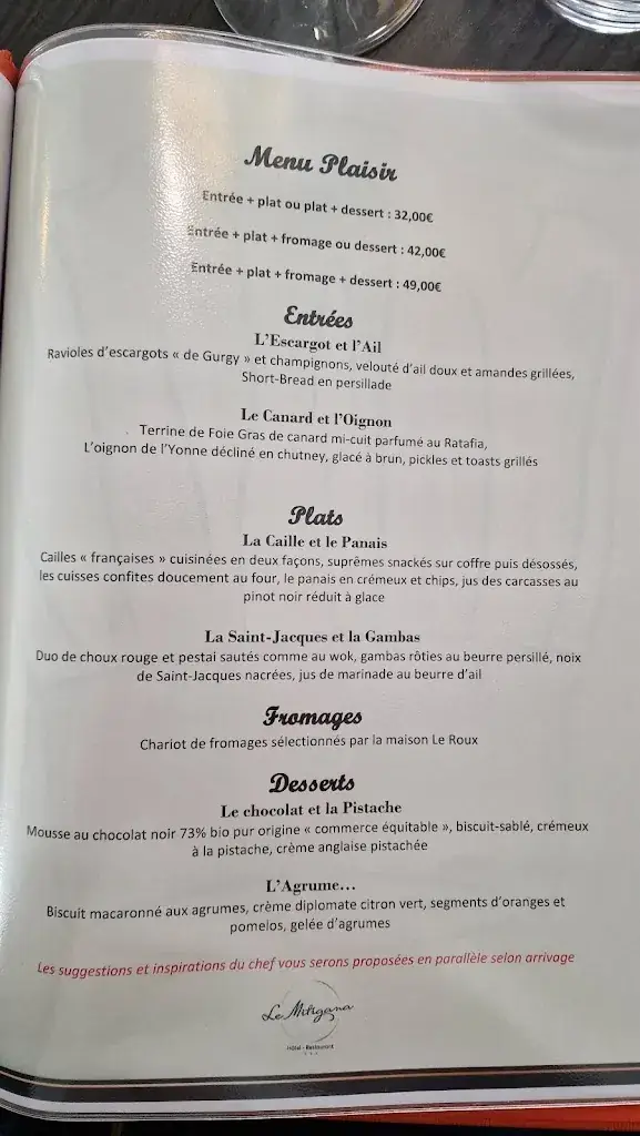 Menu_Hôtel Restaurant Le Mitigana_Migennes_image_4