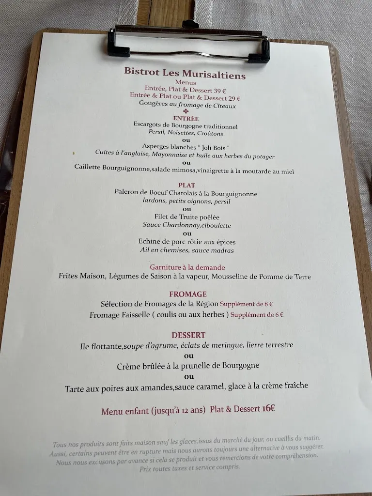 Menu_Les Murisaltiens Bistrot Traditionnel & Bourguignon_Meursault_immagine_1