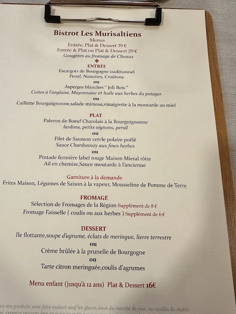 Menu_Les Murisaltiens Bistrot Traditionnel & Bourguignon_Meursault_immagine_3