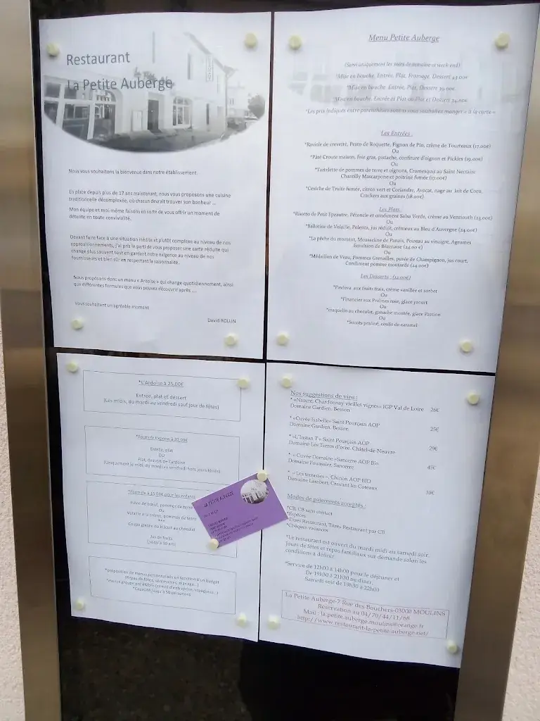Menu_RESTAURANT LA PETITE AUBERGE_Moulins_image_1