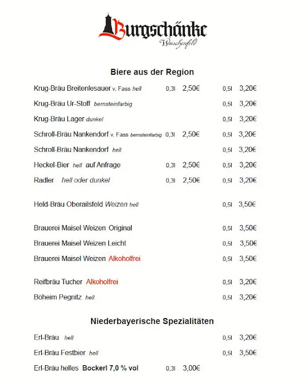 Menu_Gaststätte Burgschänke Waischenfeld_Waischenfeld_immagine_1