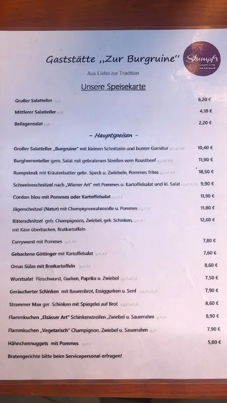 Menu_Gaststätte zur Burgruine - Fam. Stumpf_Weißdorf_immagine_1