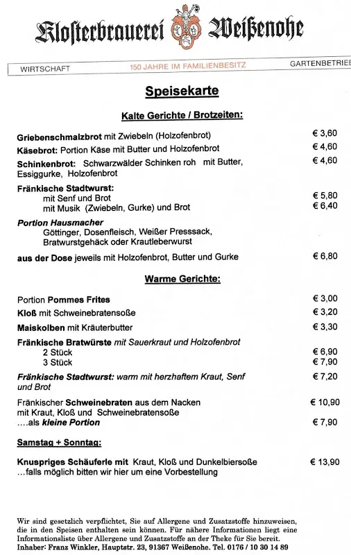 Menu_Biergarten Klosterbrauerei Weißenohe Fünf Seidla Steig_Weißenohe_immagine_2