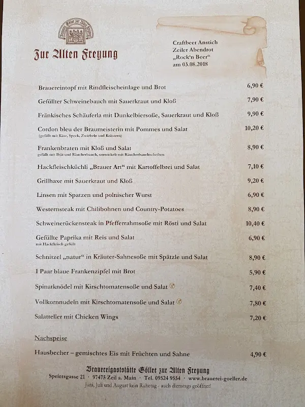 Menu_Brauereigaststätte Göller 