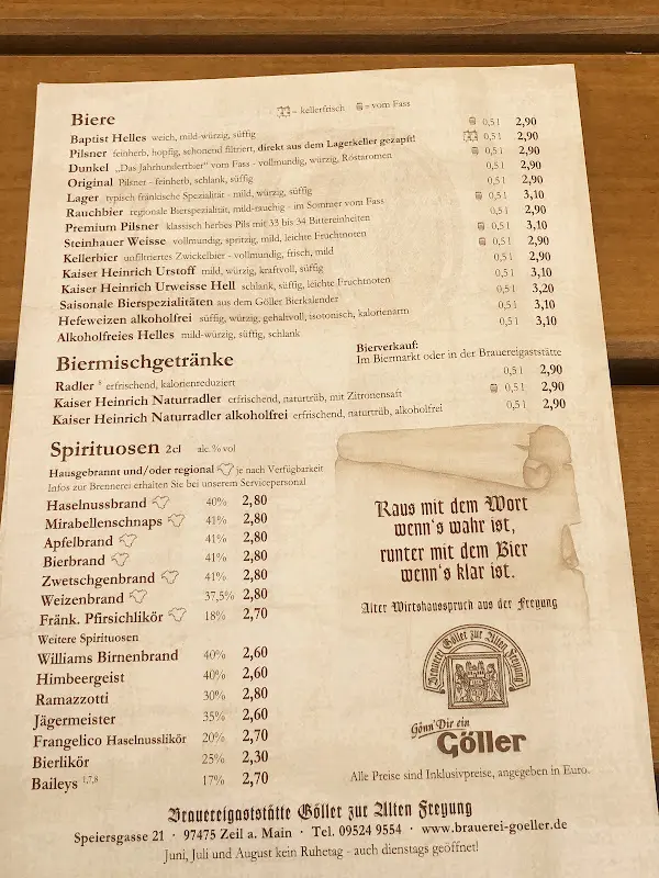 Menu_Brauereigaststätte Göller 