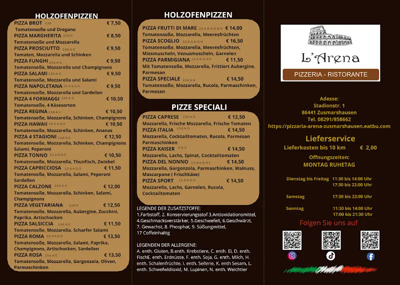 Menu_Lieferservice Ristorante Pizzeria Arena_Zusmarshausen_immagine_1