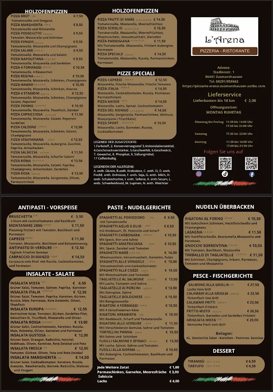 Menu_Lieferservice Ristorante Pizzeria Arena_Zusmarshausen_immagine_2