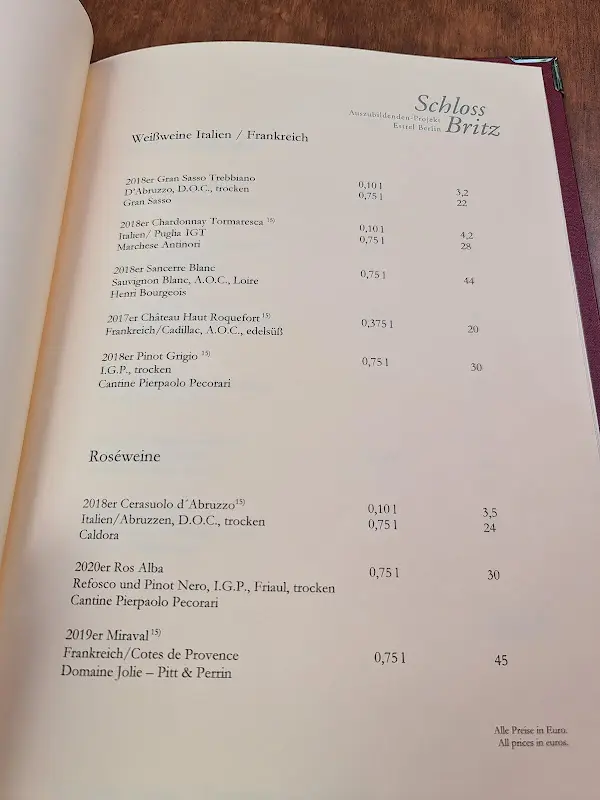 Menu_Restaurant & Hotel Schloss Britz_Berlin_immagine_1