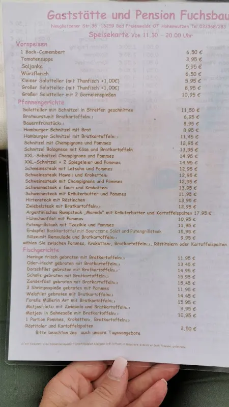 Menu_Gaststätte und Pension Fuchsbau/Getränkefachhandel Olaf Grafe__immagine_1