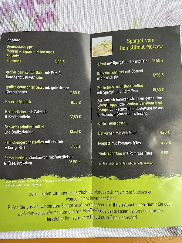 Menu_Restaurant „Dippmannsdorfer Paradies“_Belzig_immagine_1
