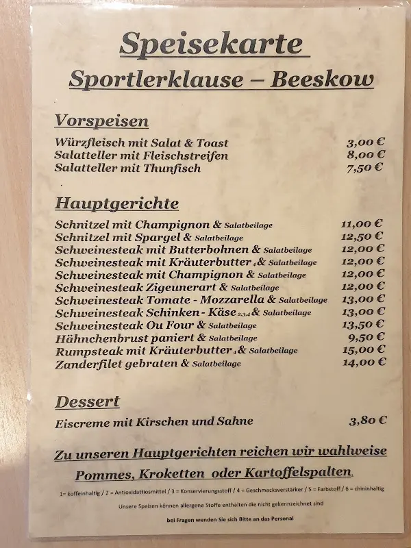 Menu_Gaststätte Sportlerklause & Bowlingbahn_Beeskow_image_1