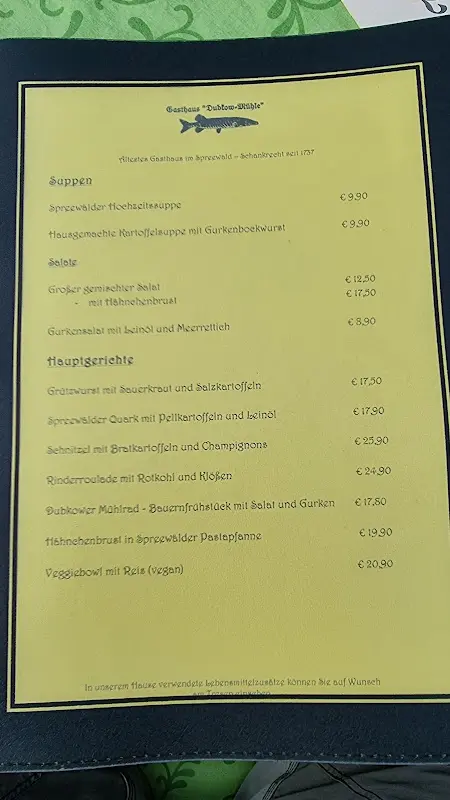 Menu_Gasthaus Dubkow-Mühle_Lübbenau/Spreewald_image_1