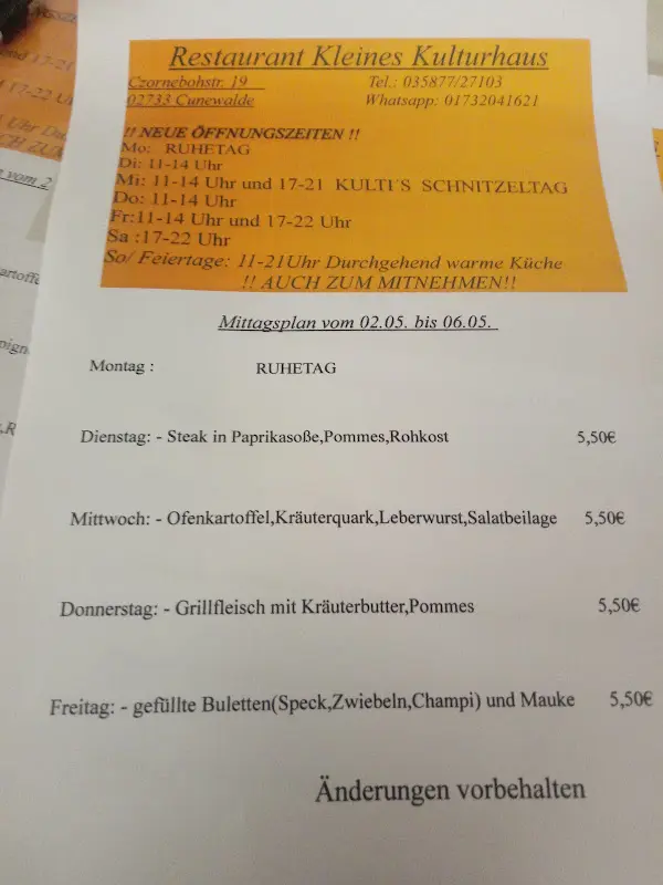 Menu_Restaurant Kleines Kulturhaus Cunewalde_Cunewalde_image_3