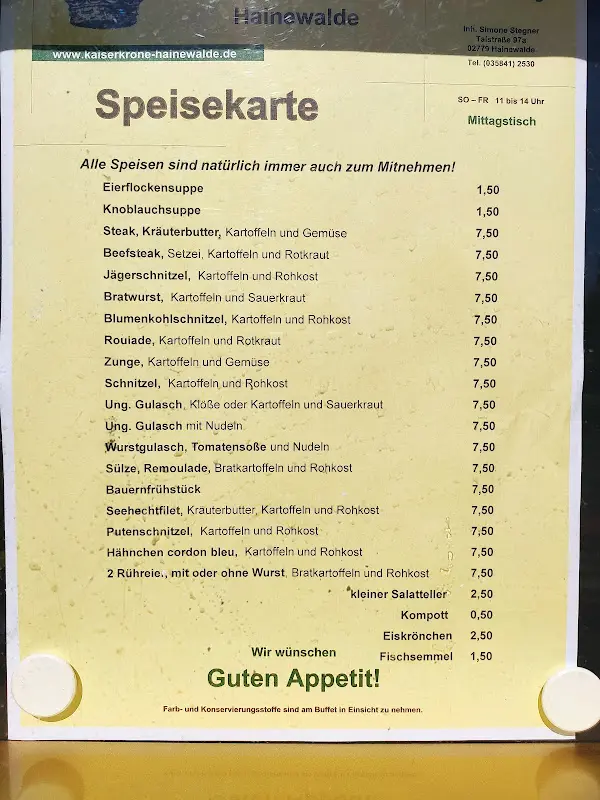 Menu_The Emperor's Crown_Hainewalde_image_1