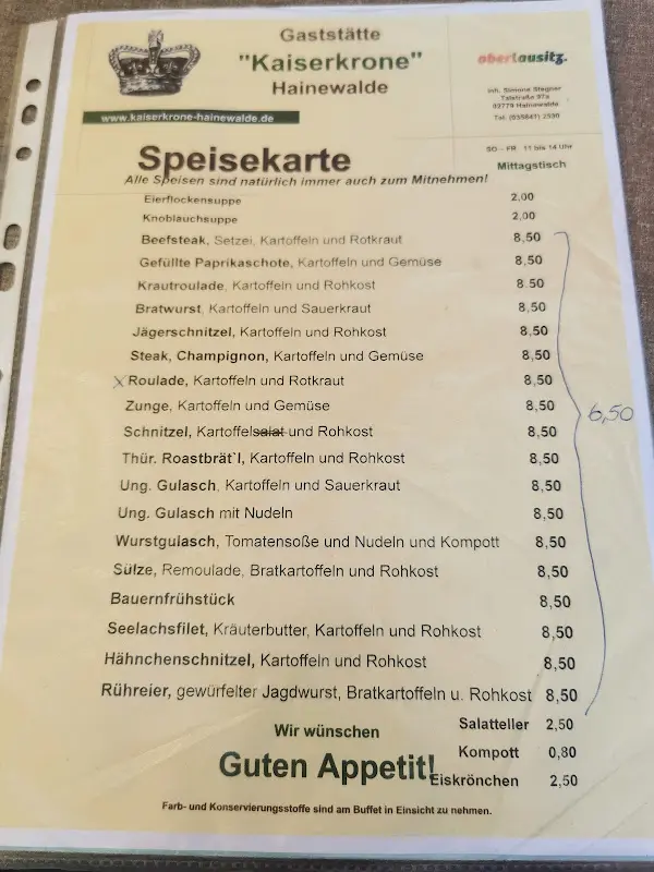 Menu_The Emperor's Crown_Hainewalde_image_2