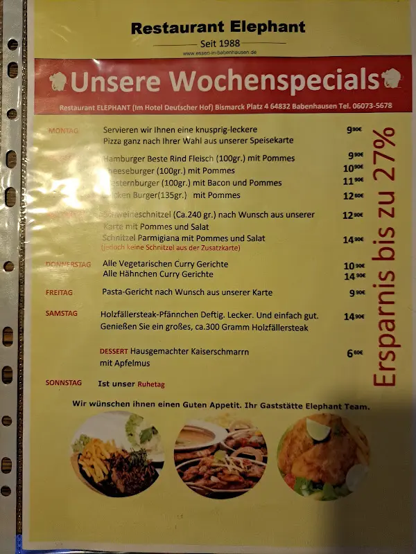 Menu_Restaurant/Speisegaststätte der Elephant_Babenhausen_image_1
