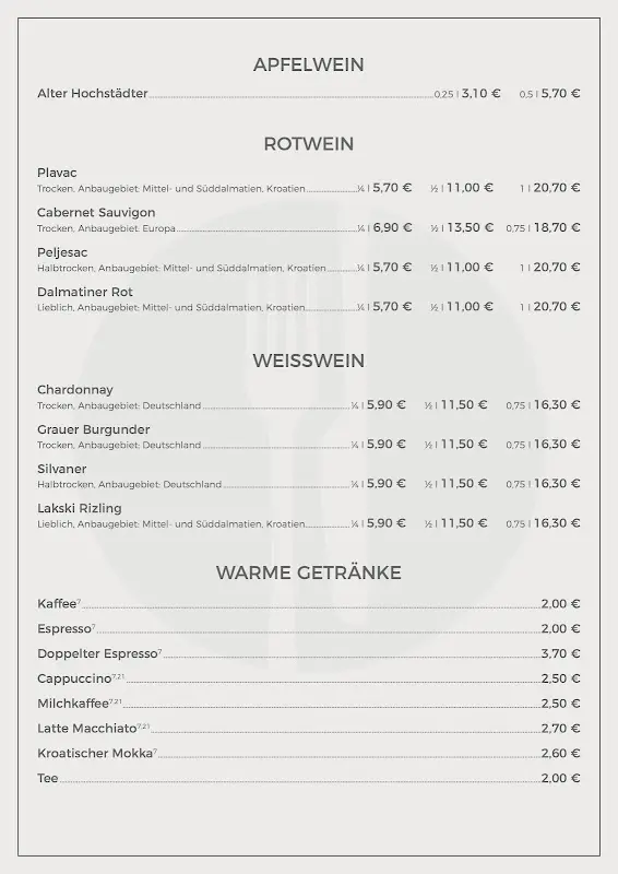Menu_CROATICA Restaurant - Bar - Sommergarten_Hersfeld_immagine_2
