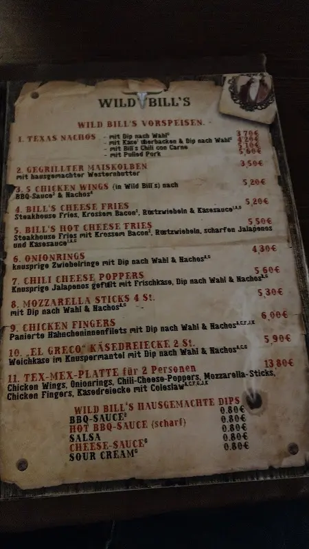 Menu_Wild Bill‘s Saloon Erbach _Erbach_immagine_4