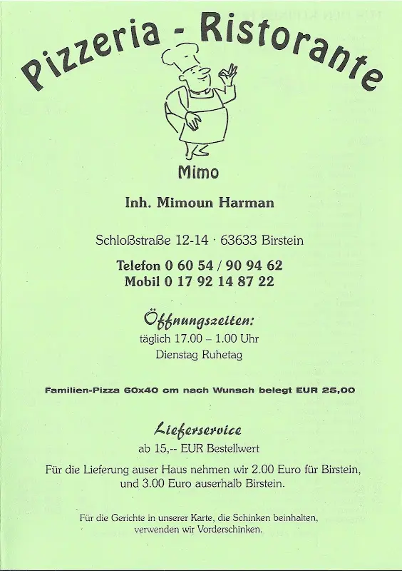 Menu_Vogelsberger Bauernstuben „Pizzeria Mimo“_Birstein_image_1