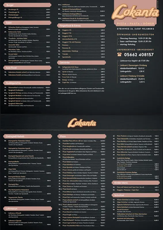Menu_Lokanta – Pizza, Pasta, Döner | Lieferdienst Felsberg_Felsberg_image_1