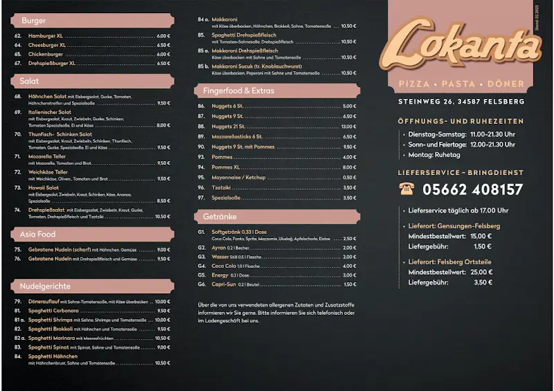 Menu_Lokanta – Pizza, Pasta, Döner | Lieferdienst Felsberg_Felsberg_image_3