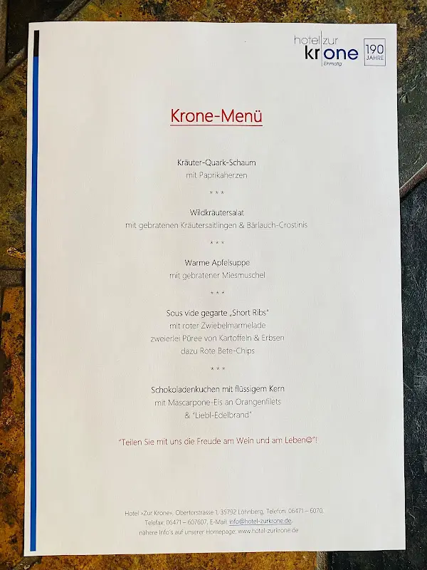 Menu_Restaurant Hotel „Zur Krone“_Löhnberg_image_2
