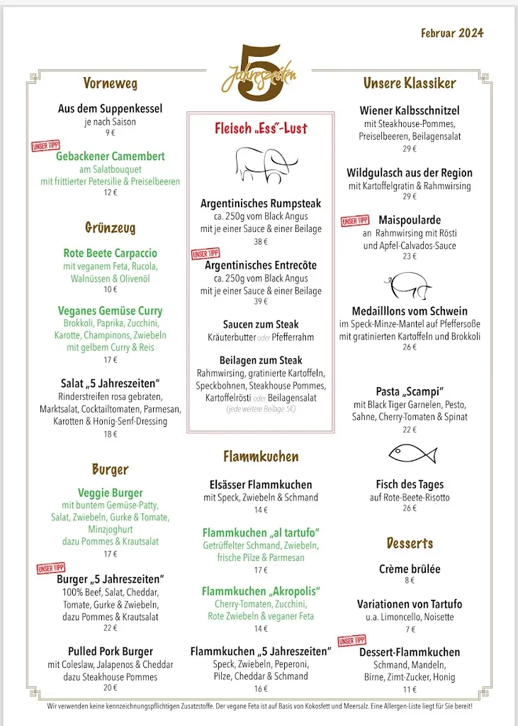 Menu_Restaurant 5 Jahreszeiten oder einfach 