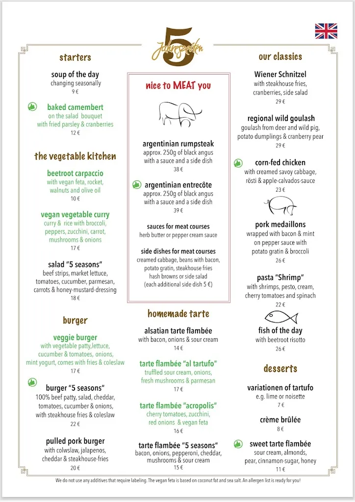Menu_Restaurant 5 Jahreszeiten oder einfach 