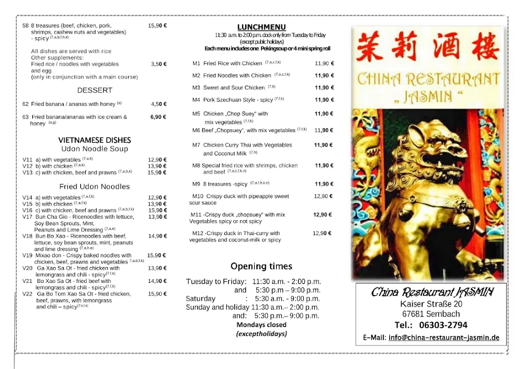 Menu_China Restaurant Jasmin_Sembach_immagine_1