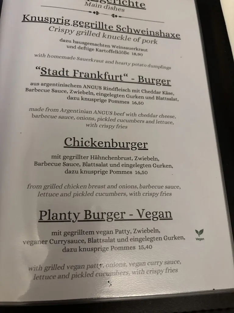 Menu_Café - Restaurant “Stadt Frankfurt