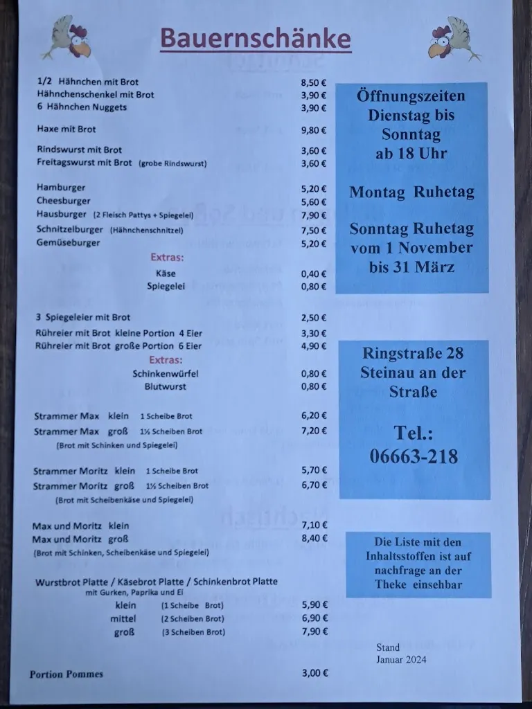 Menu_Gaststätte Bauernschänke_Straße_image_1