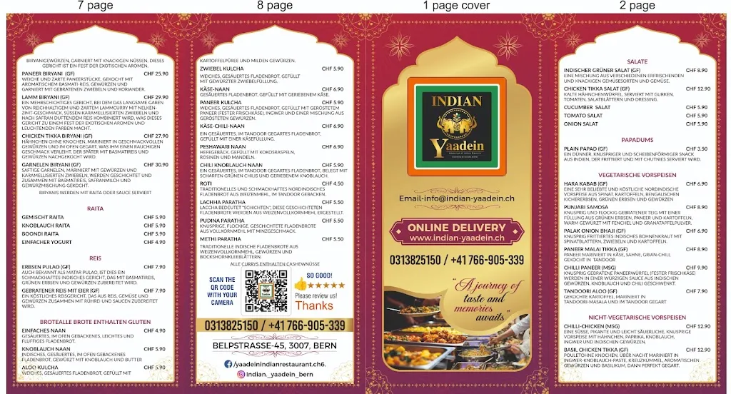Menu_Indian Yaadein_Bern_image_2
