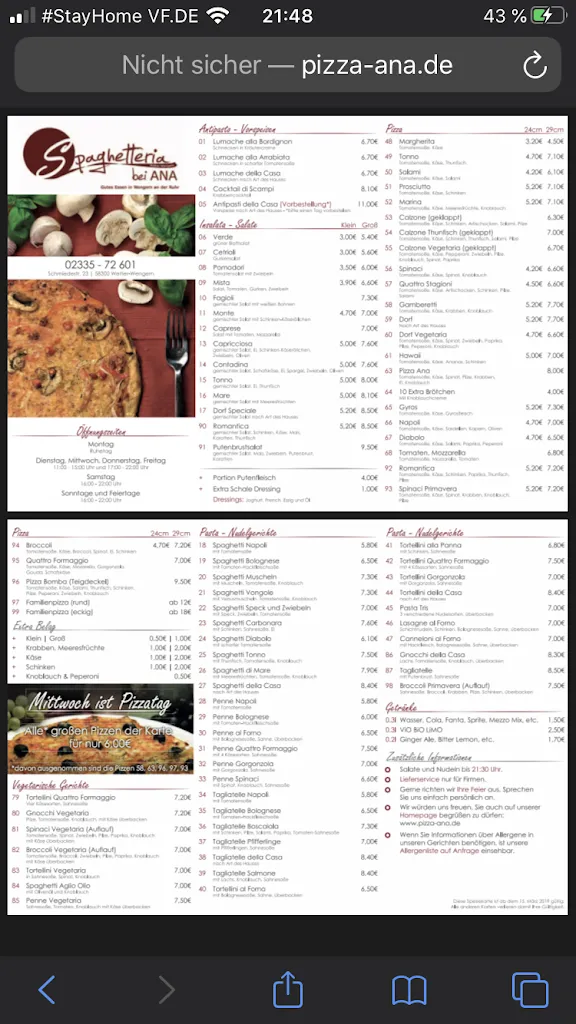 Menu_Spaghetteria bei Ana_(Ruhr)_immagine_1