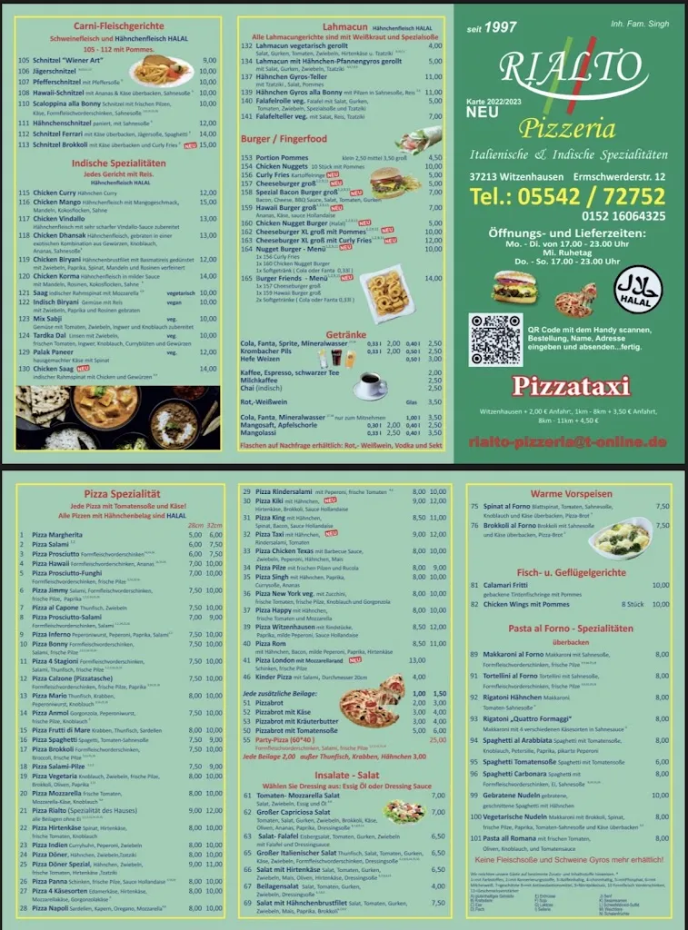 Menu_Rialto Pizzeria Ristorante (Stadtmitte) indische und italienische Spezialitäten._Witzenhausen_immagine_1