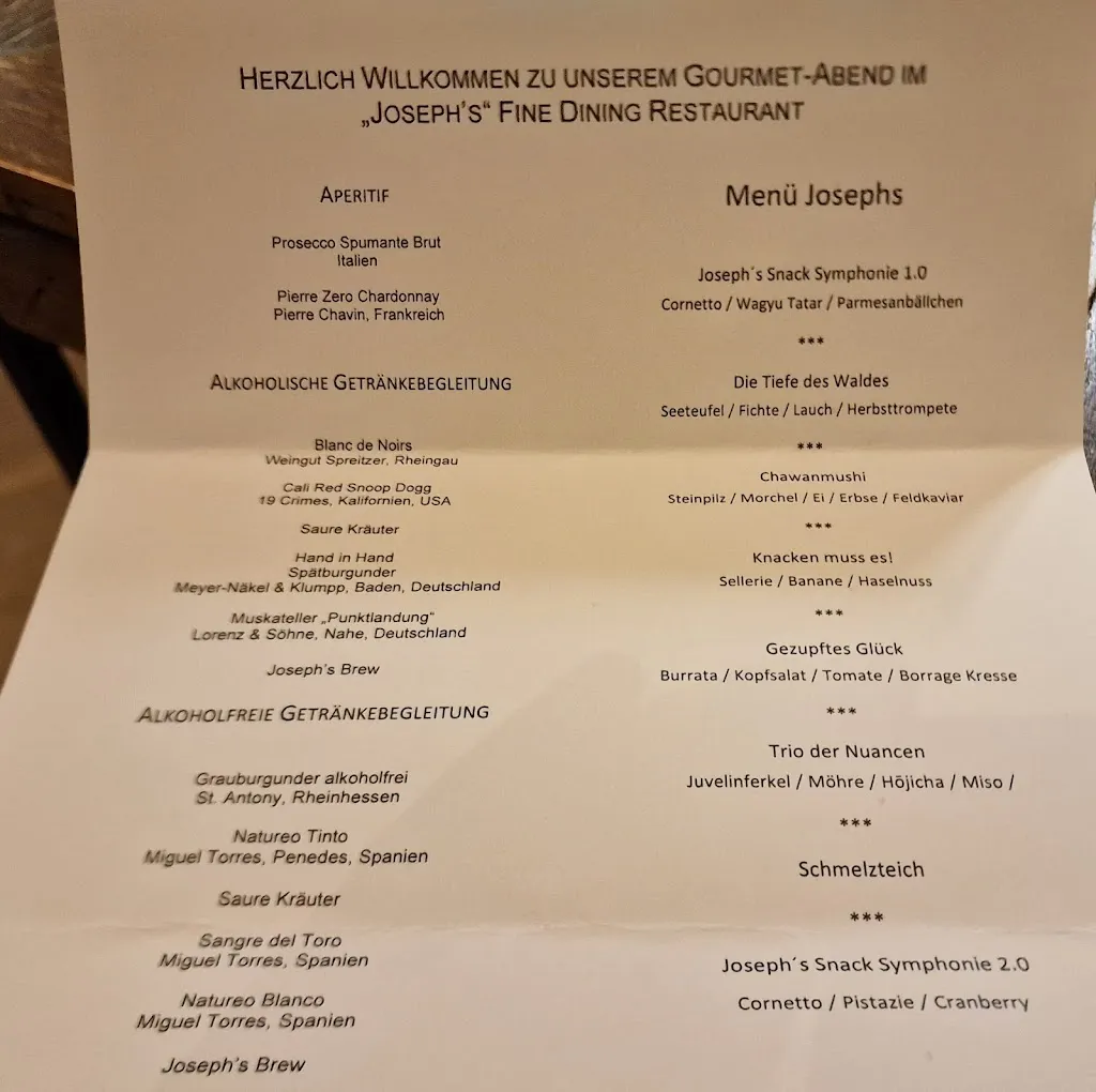 Menu_Joseph's Fine Dining_Sachsa_immagine_1