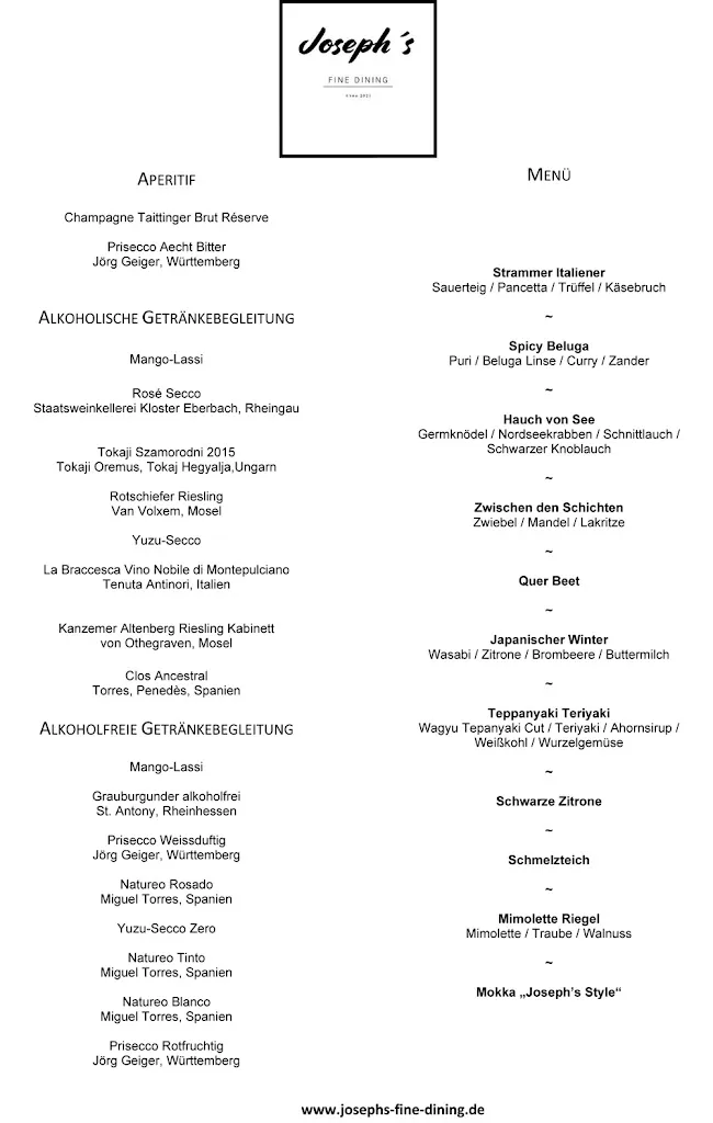 Menu_Joseph's Fine Dining_Sachsa_immagine_3