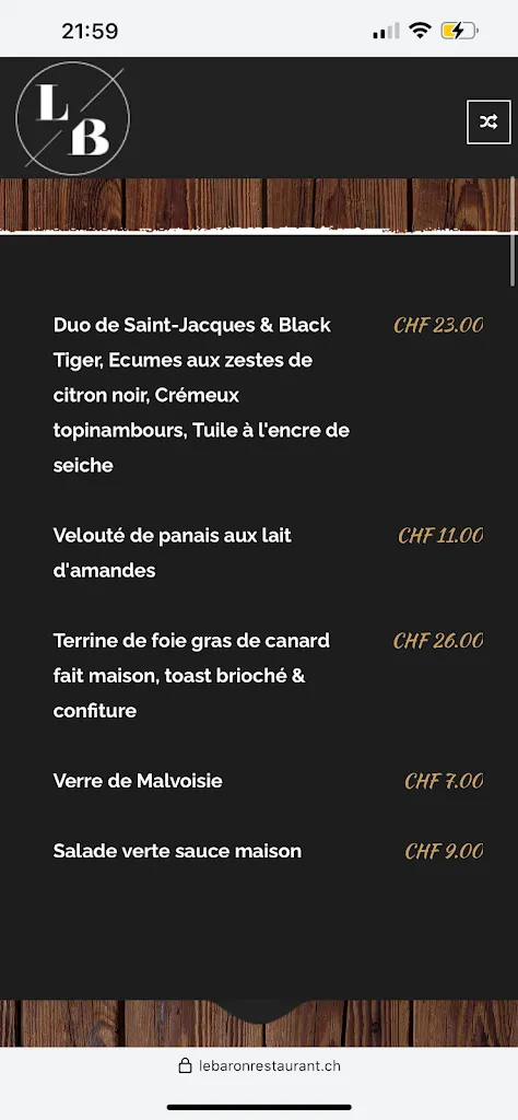 Menu_Le Baron Restaurant_Val-de-Charmey_image_3