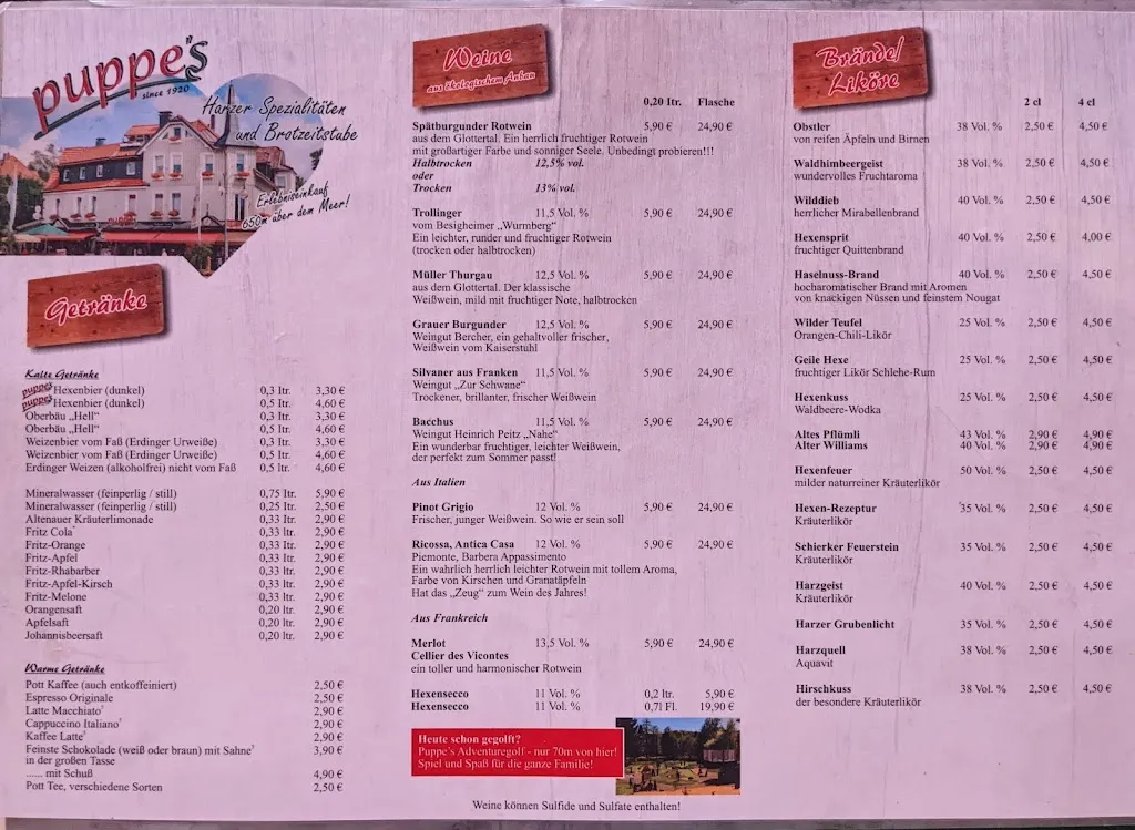 Menu_Harzer Spezialitäten & Brotzeitstube puppe‘s_Braunlage_image_1