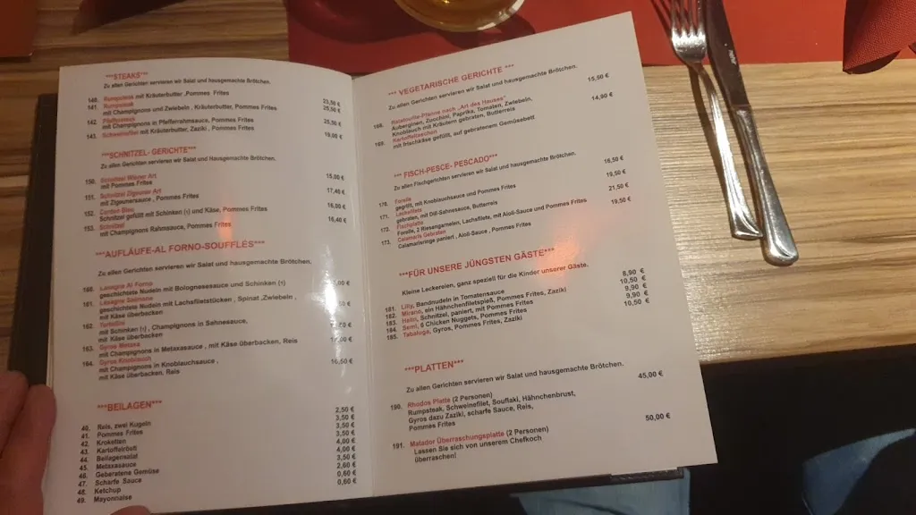 Menu_Matador Restaurant - Bar_Damme_immagine_1