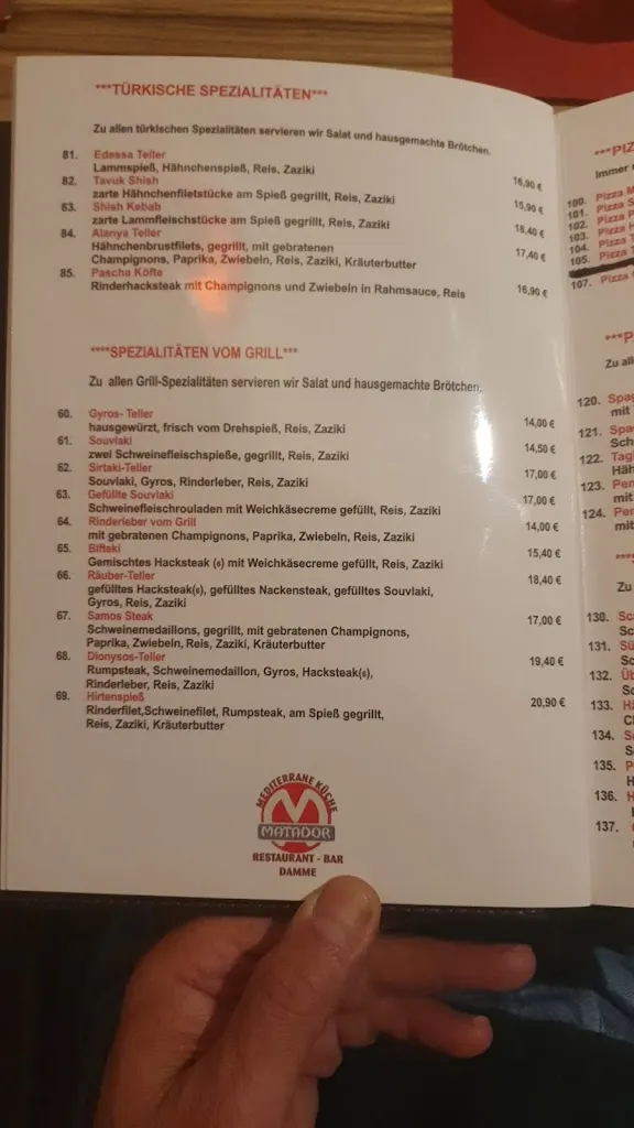 Menu_Matador Restaurant - Bar_Damme_immagine_2