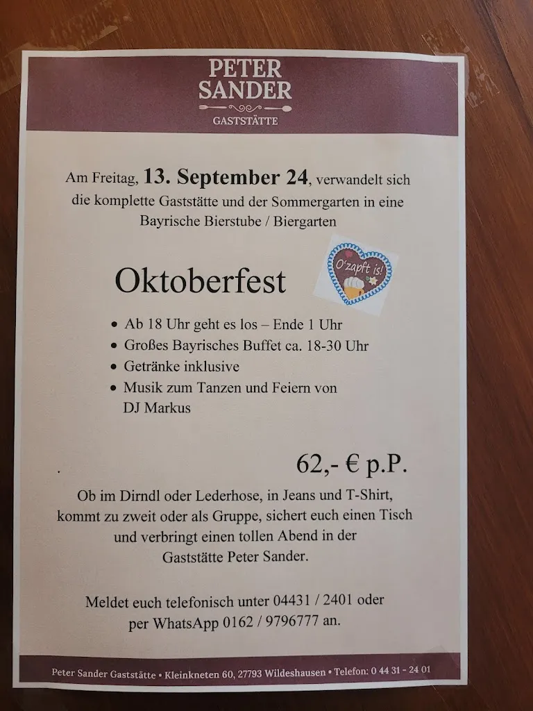 Menu_Gaststätte Peter Sander_Wildeshausen_immagine_1