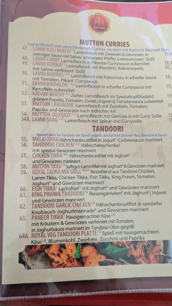 Menu_Restaurant Royal Tadka_Barsinghausen_immagine_4
