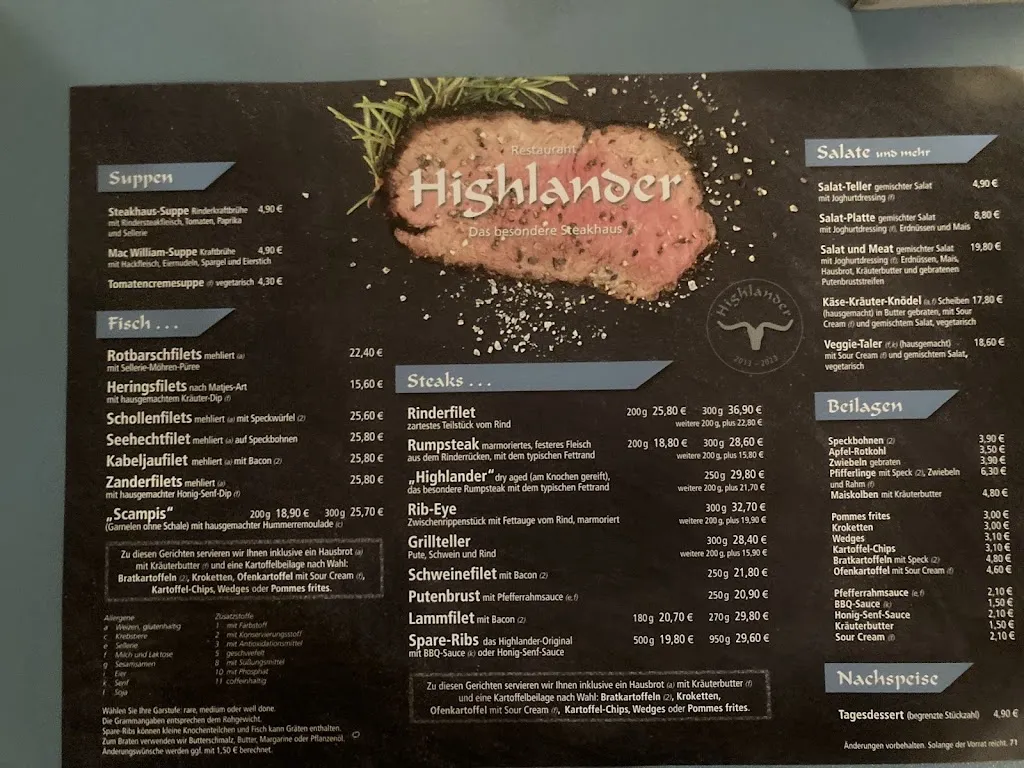 Menu_Restaurant Highlander - Wilhelm Ahrens_Lachendorf_image_1