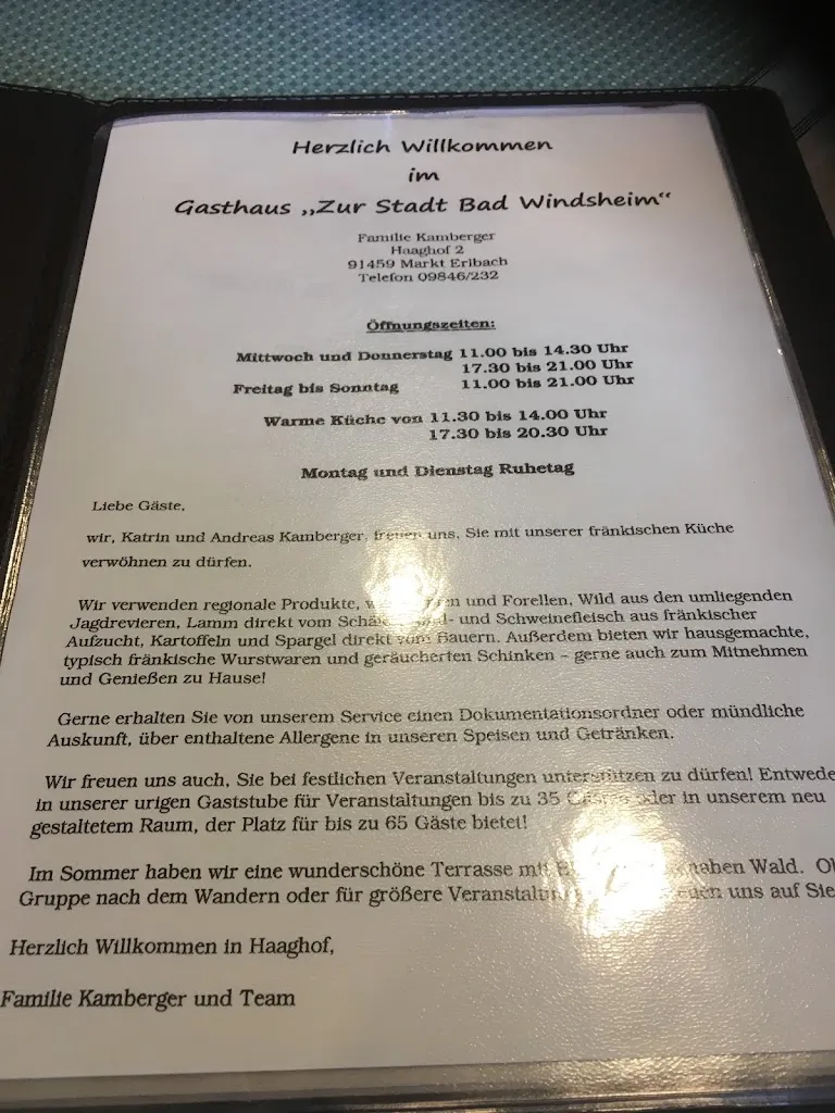 Zur Stadt Bad Windsheim restaurant in Erlbach