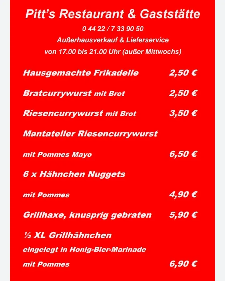 Menu_Pitt's Steakhouse / Restaurant & Gaststätte / Ferienwohnung Wille_Sande_image_2
