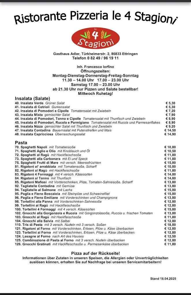 Menu_Ristorante Pizzeria “Le 4 Stagioni”_Ettringen_image_2