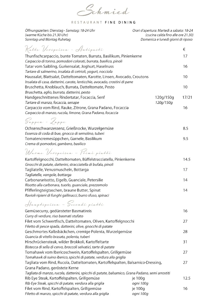 Menu_Restaurant Schmied - fine dining_Italy_immagine_1