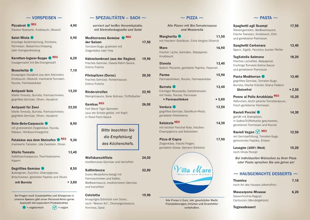 Menu_Restaurant VillaMare - Mediterrane Küche_Sehnde_immagine_1
